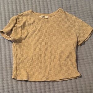 Atelier Sona Beige Check Textured Short Sleeve Tee
